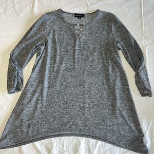 Fortune + Ivy Dress Shirt Women's Gray Medium 3/4 Sleeve Stretch B Neck